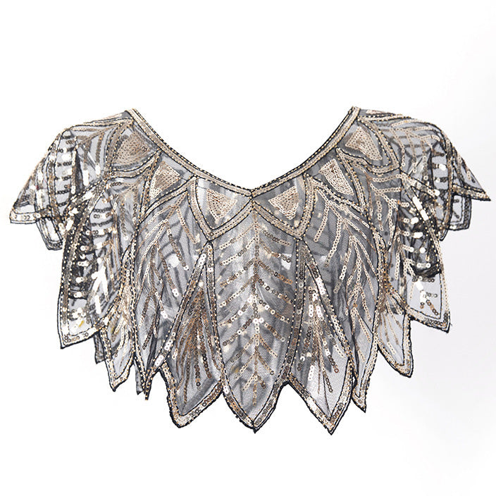 Sequin Beaded Evening Cape 1920s Fringed Shawl Wraps Wedding Bridal Shawl Scarf Gold
