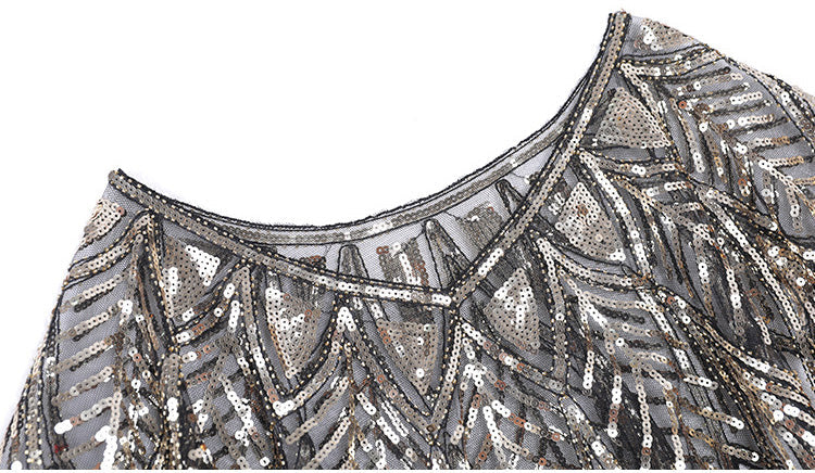 Sequin Beaded Evening Cape 1920s Fringed Shawl Wraps Wedding Bridal Shawl Scarf Gold