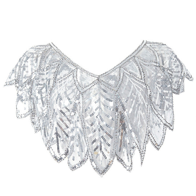 Sequin Beaded Evening Cape 1920s Fringed Shawl Wraps Wedding Bridal Shawl Scarf White