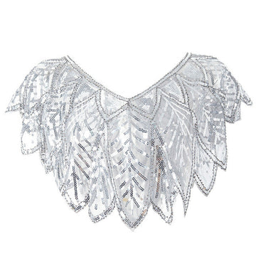 Sequin Beaded Evening Cape 1920s Fringed Shawl Wraps Wedding Bridal Shawl Scarf White