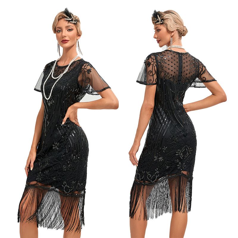 Vintage 1920s The Great Gatsby Flapper Dress Outfits Party Costume Masquerad Dress Black