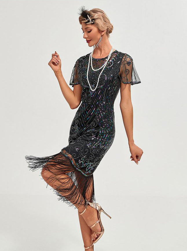 Vintage 1920s The Great Gatsby Flapper Dress Outfits Party Costume Masquerad Dress Black Gold