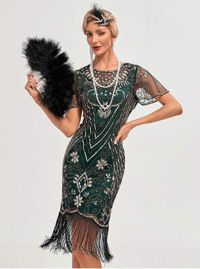Vintage 1920s The Great Gatsby Flapper Dress Outfits Party Costume Masquerad Dress Black Green