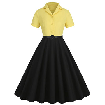 Vintage Audrey Hepburn Dress Elegant Cocktail Party 50s 60s Rockabilly Dress Yellow