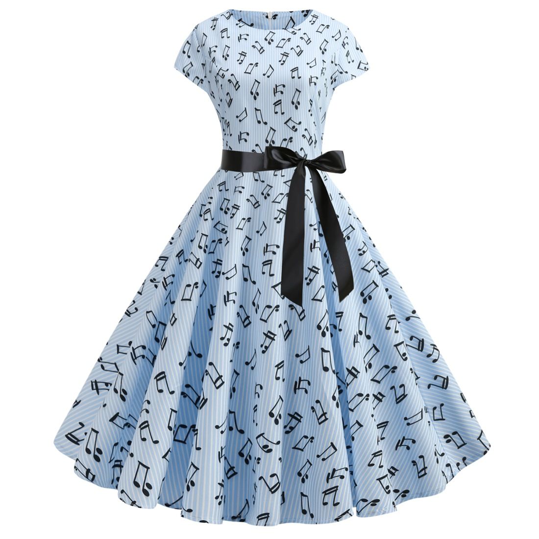 Vintage Dresses Women Casual 1950s Retro Printing Party Prom Swing Dress Blue