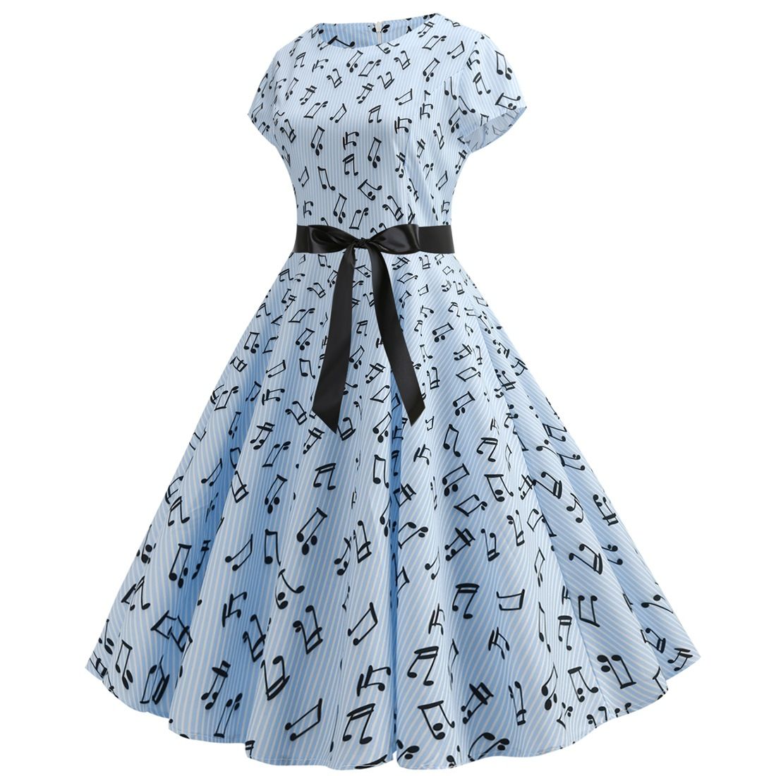Vintage Dresses Women Casual 1950s Retro Printing Party Prom Swing Dress Blue