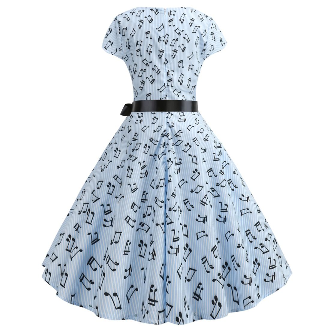 Vintage Dresses Women Casual 1950s Retro Printing Party Prom Swing Dress Blue