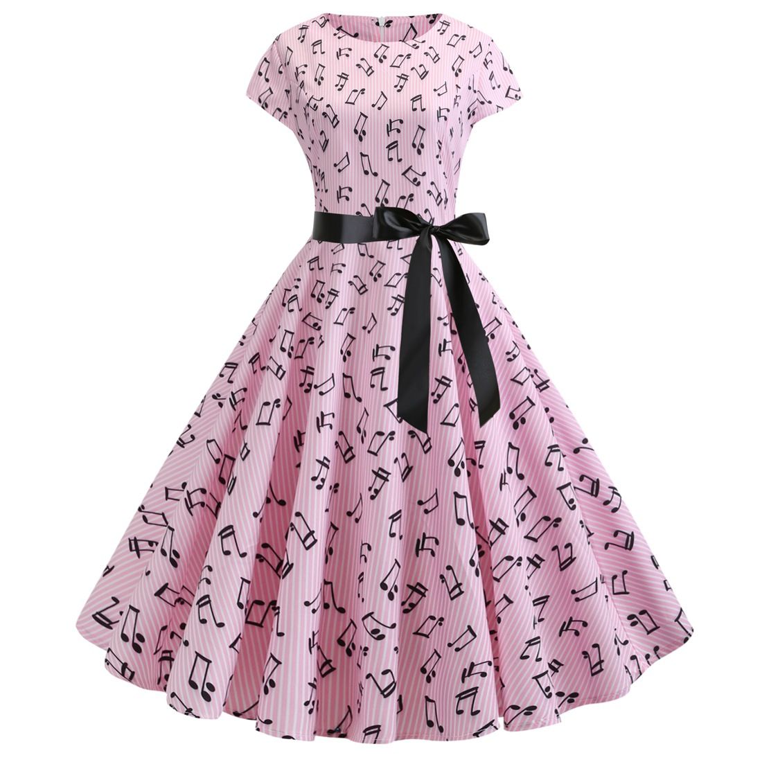 Vintage Dresses Women Casual 1950s Retro Printing Party Prom Swing Dress Pink