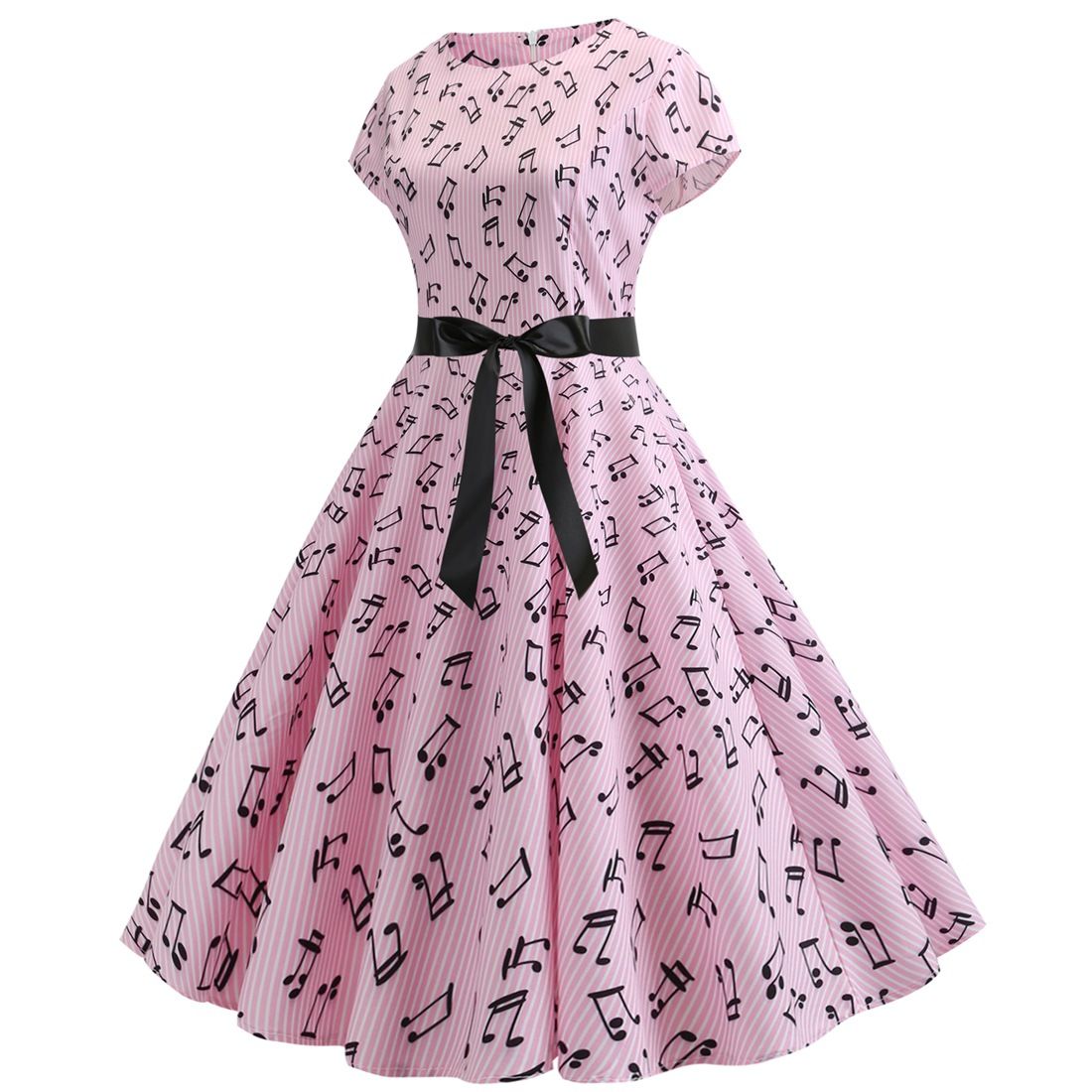 Vintage Dresses Women Casual 1950s Retro Printing Party Prom Swing Dress Pink