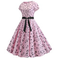 Vintage Dresses Women Casual 1950s Retro Printing Party Prom Swing Dress Pink