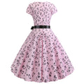 Vintage Dresses Women Casual 1950s Retro Printing Party Prom Swing Dress Pink