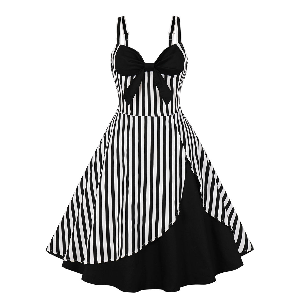 Vintage Floral Cocktail Dress Bowknot Retro 1950s Vintage Dress Black