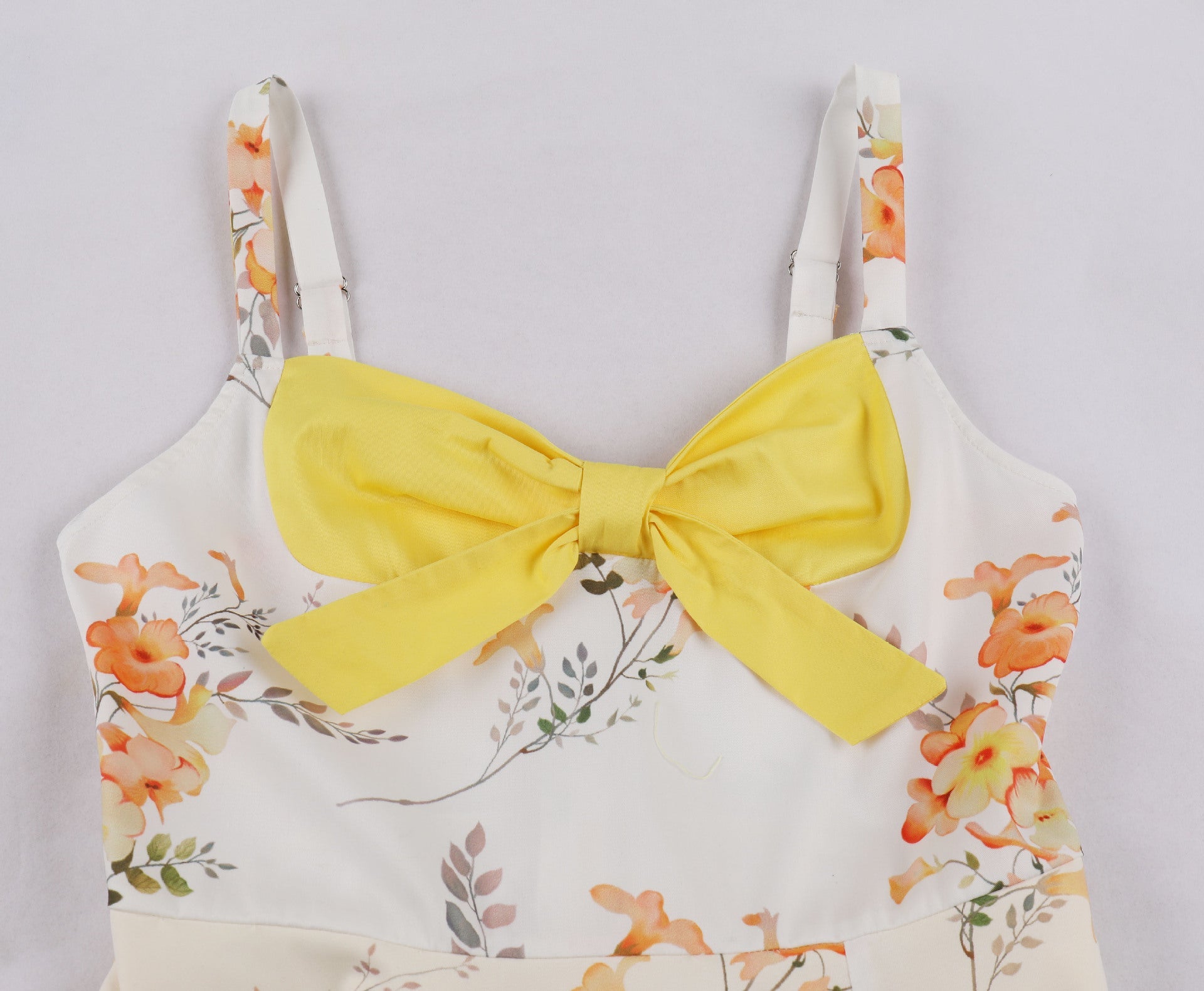 Vintage Floral Cocktail Dress Bowknot Retro 1950s Vintage Dress Yellow