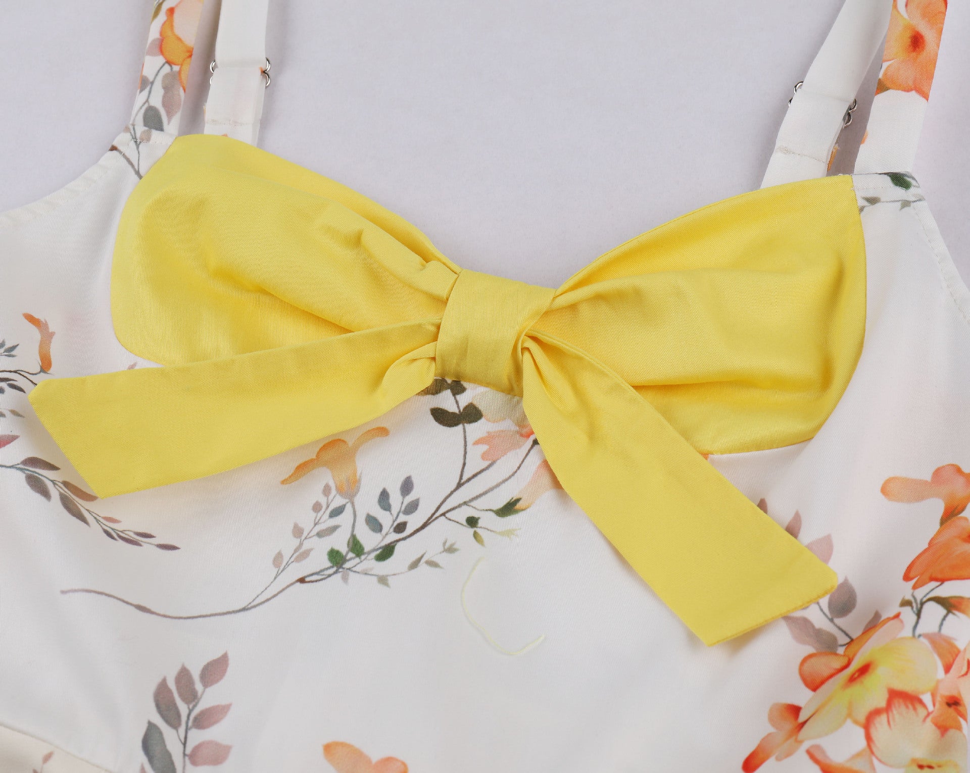 Vintage Floral Cocktail Dress Bowknot Retro 1950s Vintage Dress Yellow