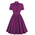 Vintage Retro Prom Dresses 50s 60s Bowknot Rockabilly Dress Purple