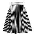 Vintage Striped Knee Length Women's Skirt 50s 60s A Line Skirts Black