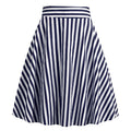 Vintage Striped Knee Length Women's Skirt 50s 60s A Line Skirts Blue