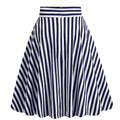 Vintage Striped Knee Length Women's Skirt 50s 60s A Line Skirts Blue