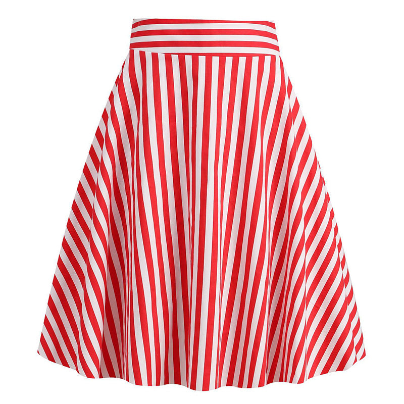 Vintage Striped Knee Length Women's Skirt 50s 60s A Line Skirts Red