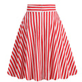 Vintage Striped Knee Length Women's Skirt 50s 60s A Line Skirts Red
