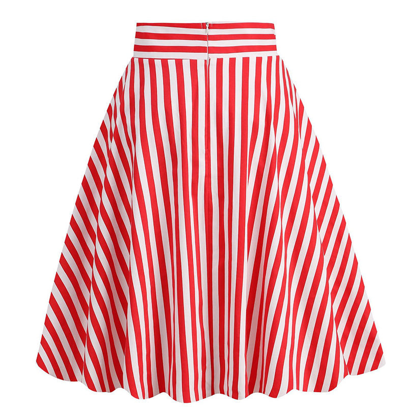 Vintage Striped Knee Length Women's Skirt 50s 60s A Line Skirts Red