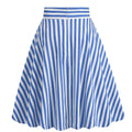 Vintage Striped Knee Length Women's Skirt 50s 60s A Line Skirts Sky
