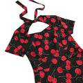 Vintage Women 50s Dress Cherry Print Cutout A-line Tea Dress Black