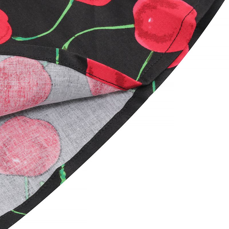 Vintage Women 50s Dress Cherry Print Cutout A-line Tea Dress Black