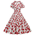Vintage Women 50s Dress Cherry Print Cutout A-line Tea Dress White