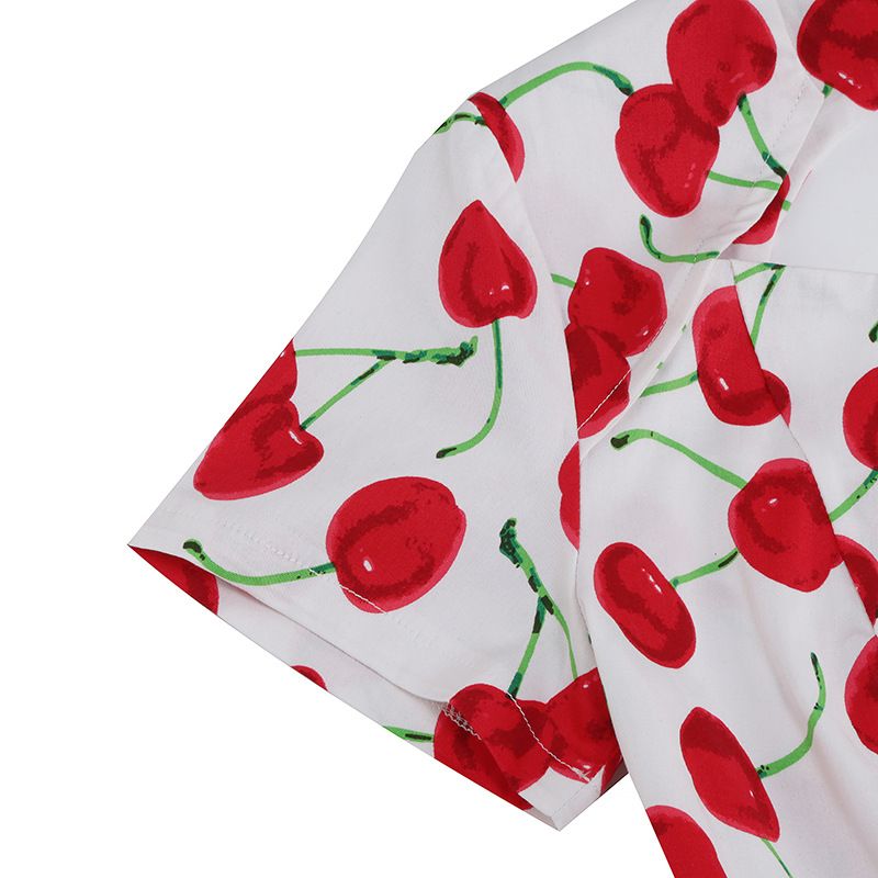 Vintage Women 50s Dress Cherry Print Cutout A-line Tea Dress White