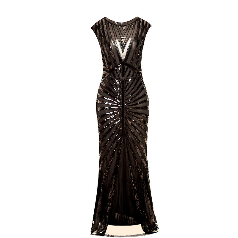 Women 1920S Gatsby Sequin Mermaid Formal Evening Dress Black