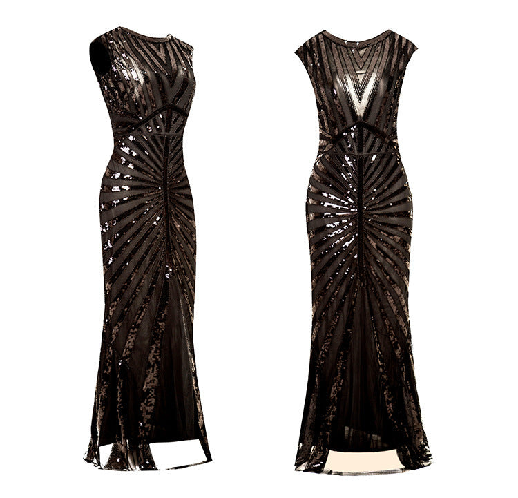 Women 1920S Gatsby Sequin Mermaid Formal Evening Dress Black