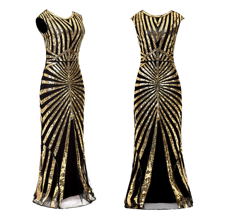 Women 1920S Gatsby Sequin Mermaid Formal Evening Dress Gold