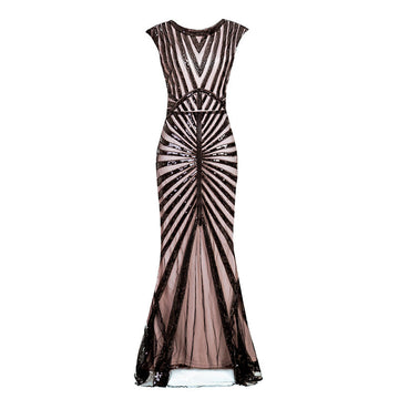Women 1920S Gatsby Sequin Mermaid Formal Evening Dress Pink