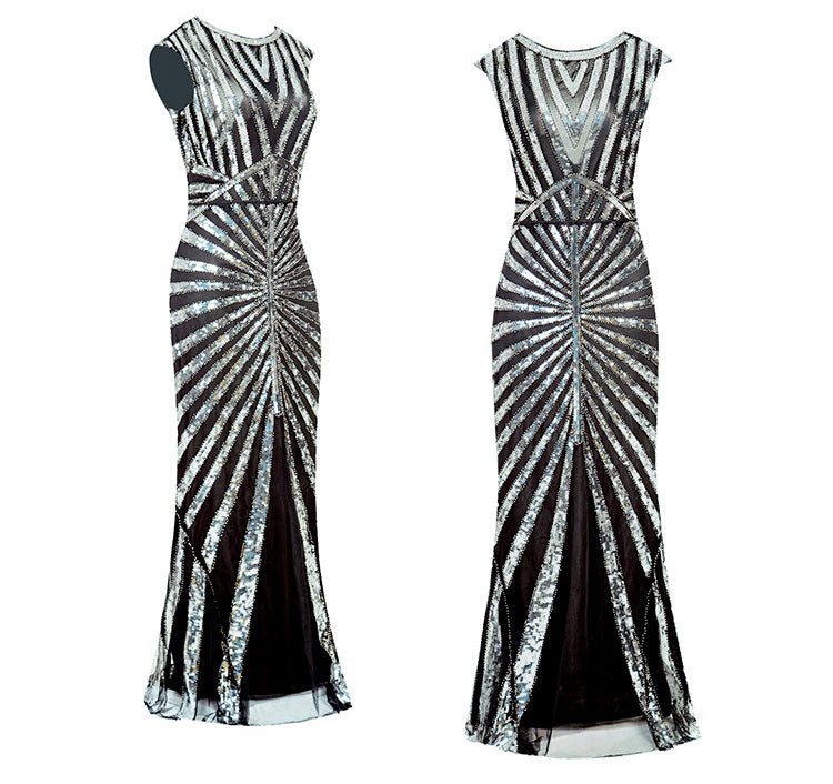 Women 1920S Gatsby Sequin Mermaid Formal Evening Dress Silver