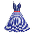 Women 1950S Cocktail Dress Spaghetti Straps American Flag Patriotic Dress Blue