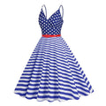 Women 1950S Cocktail Dress Spaghetti Straps American Flag Patriotic Dress Blue