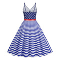 Women 1950S Cocktail Dress Spaghetti Straps American Flag Patriotic Dress Blue