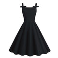 Women 1950S Retro Bow Strap Sleeveless Vintage A Line Swing Dress Black