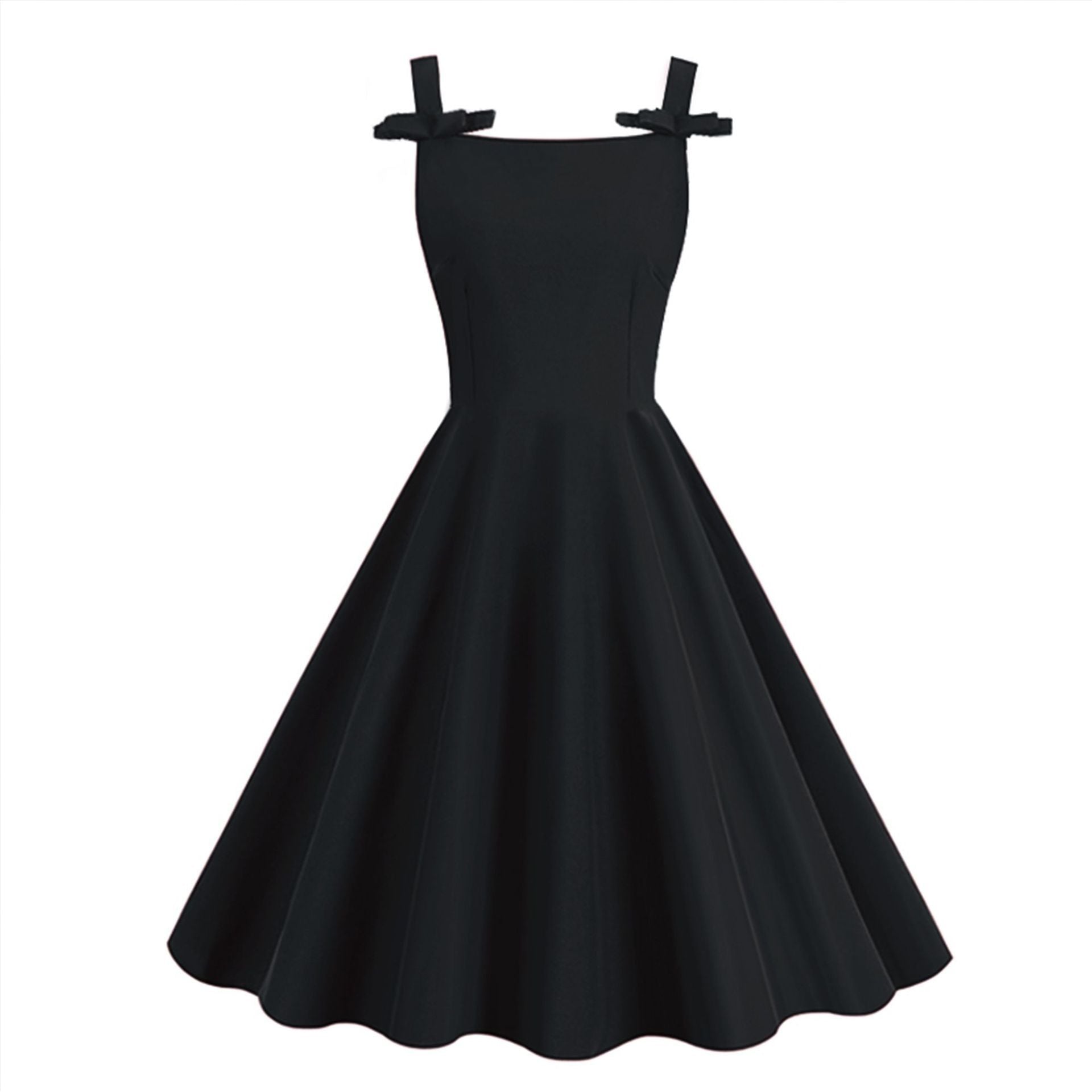 Women 1950S Retro Bow Strap Sleeveless Vintage A Line Swing Dress Black