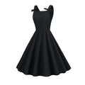 Women 1950S Retro Bow Strap Sleeveless Vintage A Line Swing Dress Black