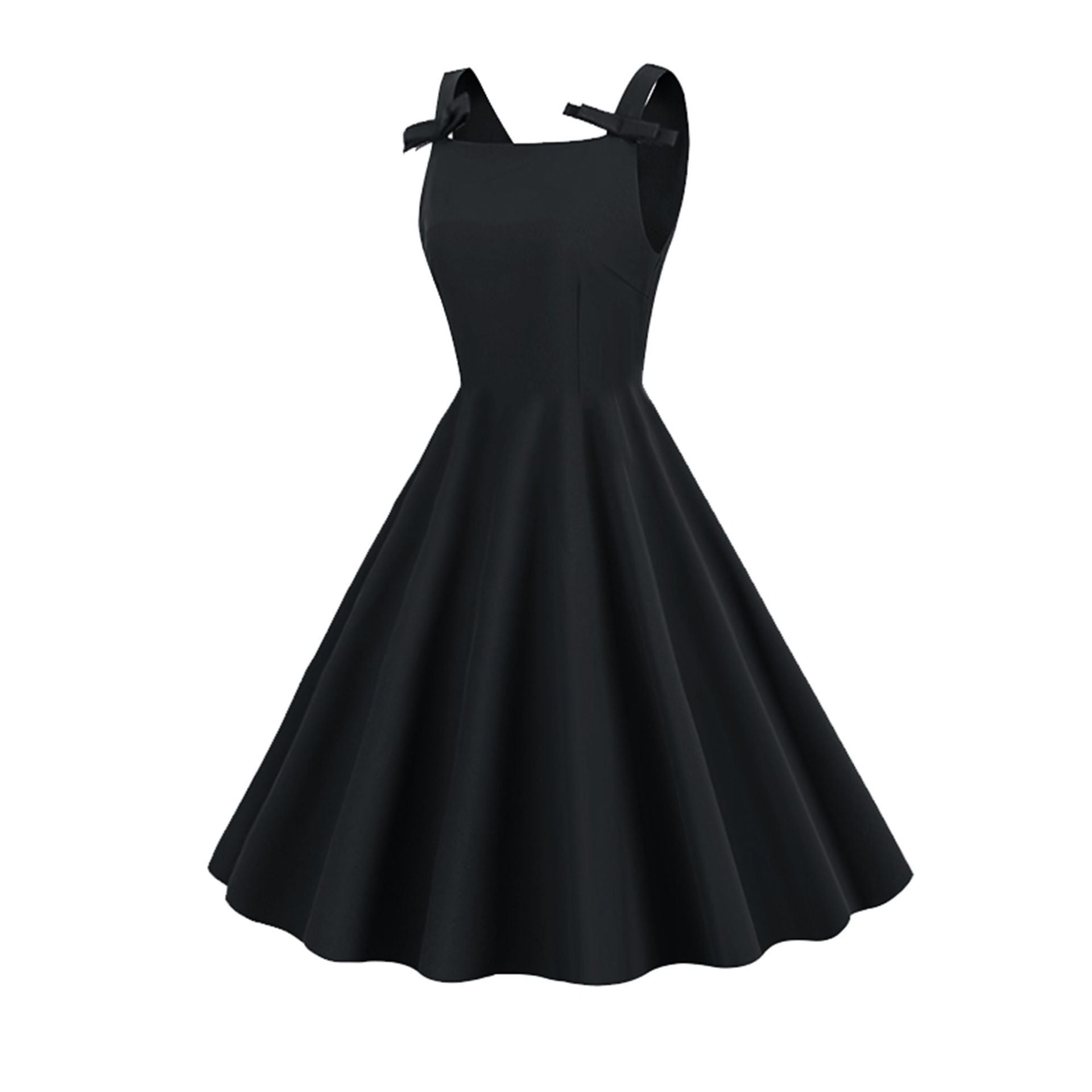 Women 1950S Retro Bow Strap Sleeveless Vintage A Line Swing Dress Black