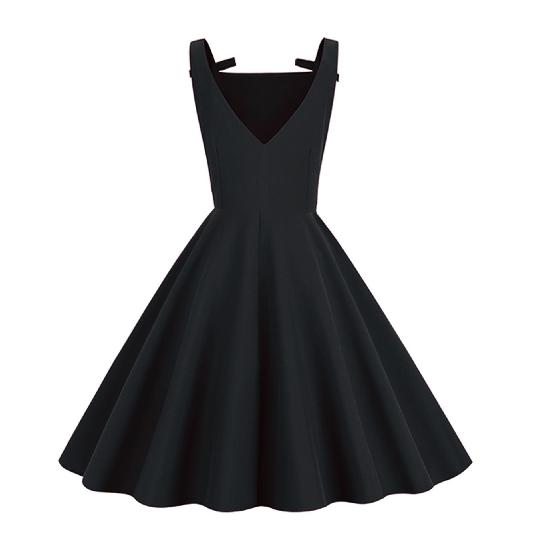 Women 1950S Retro Bow Strap Sleeveless Vintage A Line Swing Dress Black