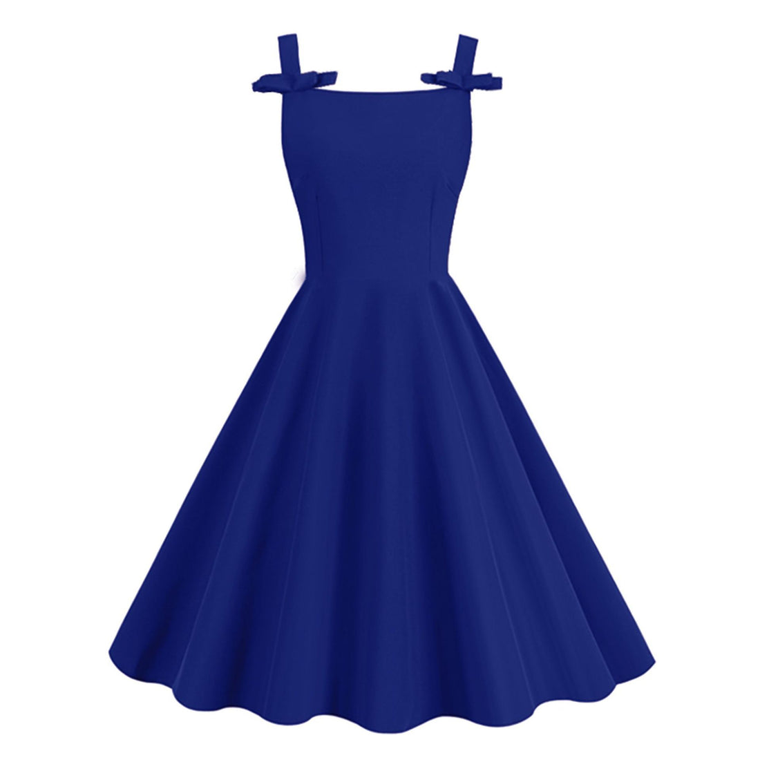 Women 1950S Retro Bow Strap Sleeveless Vintage A Line Swing Dress Blue