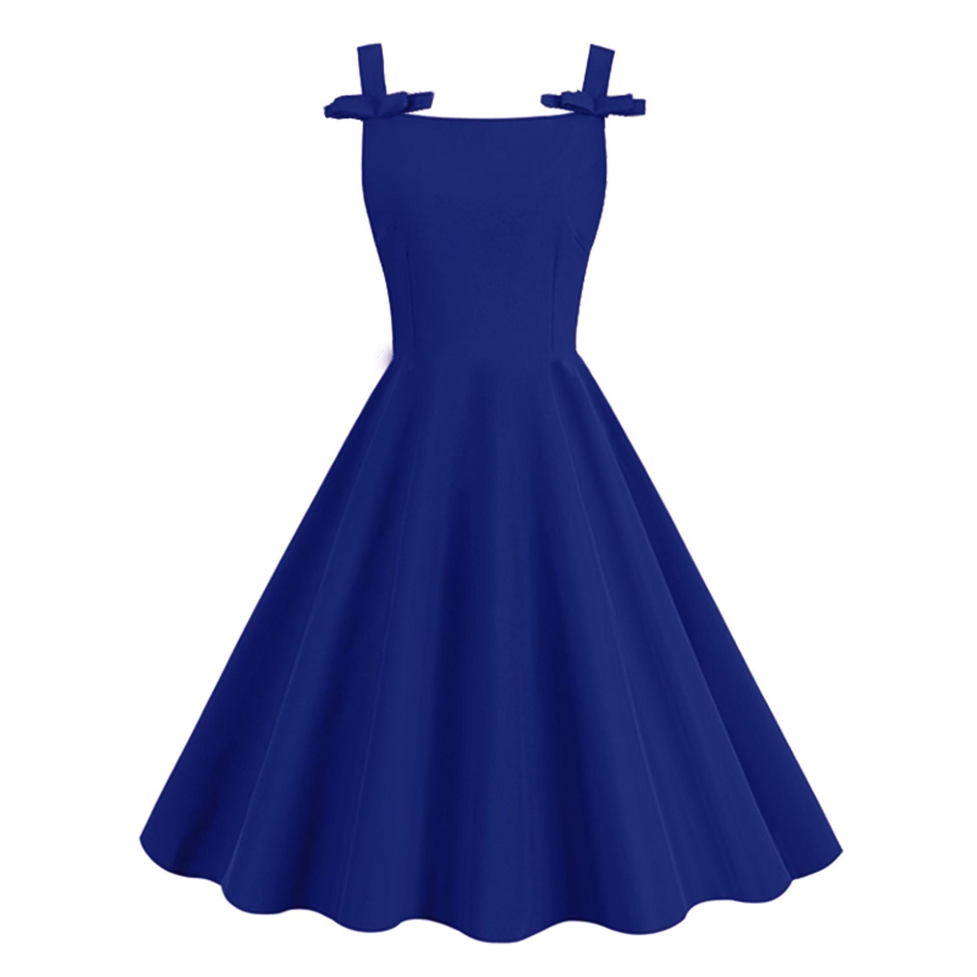 Women 1950S Retro Bow Strap Sleeveless Vintage A Line Swing Dress Blue