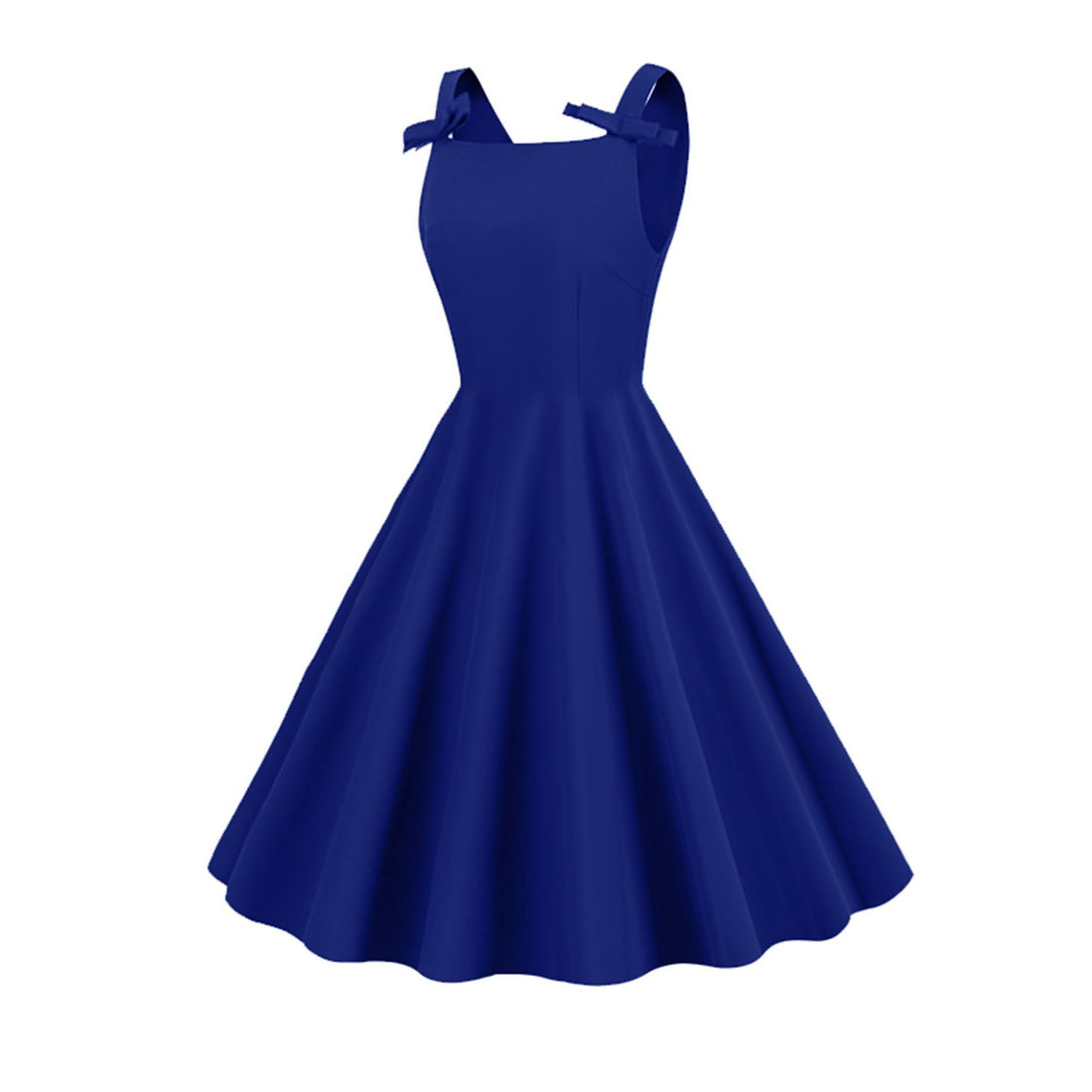 Women 1950S Retro Bow Strap Sleeveless Vintage A Line Swing Dress Blue
