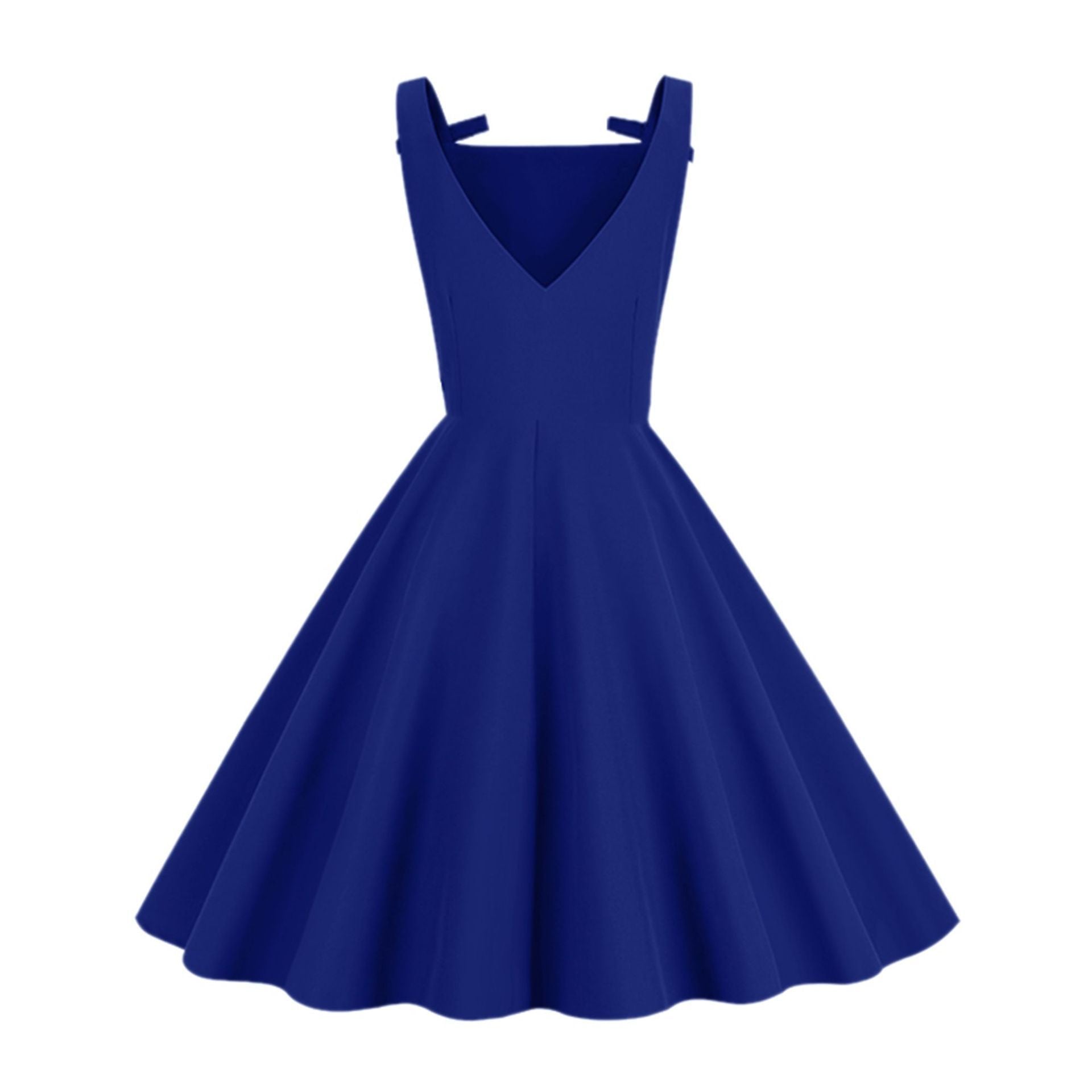 Women 1950S Retro Bow Strap Sleeveless Vintage A Line Swing Dress Blue