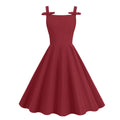 Women 1950S Retro Bow Strap Sleeveless Vintage A Line Swing Dress Red