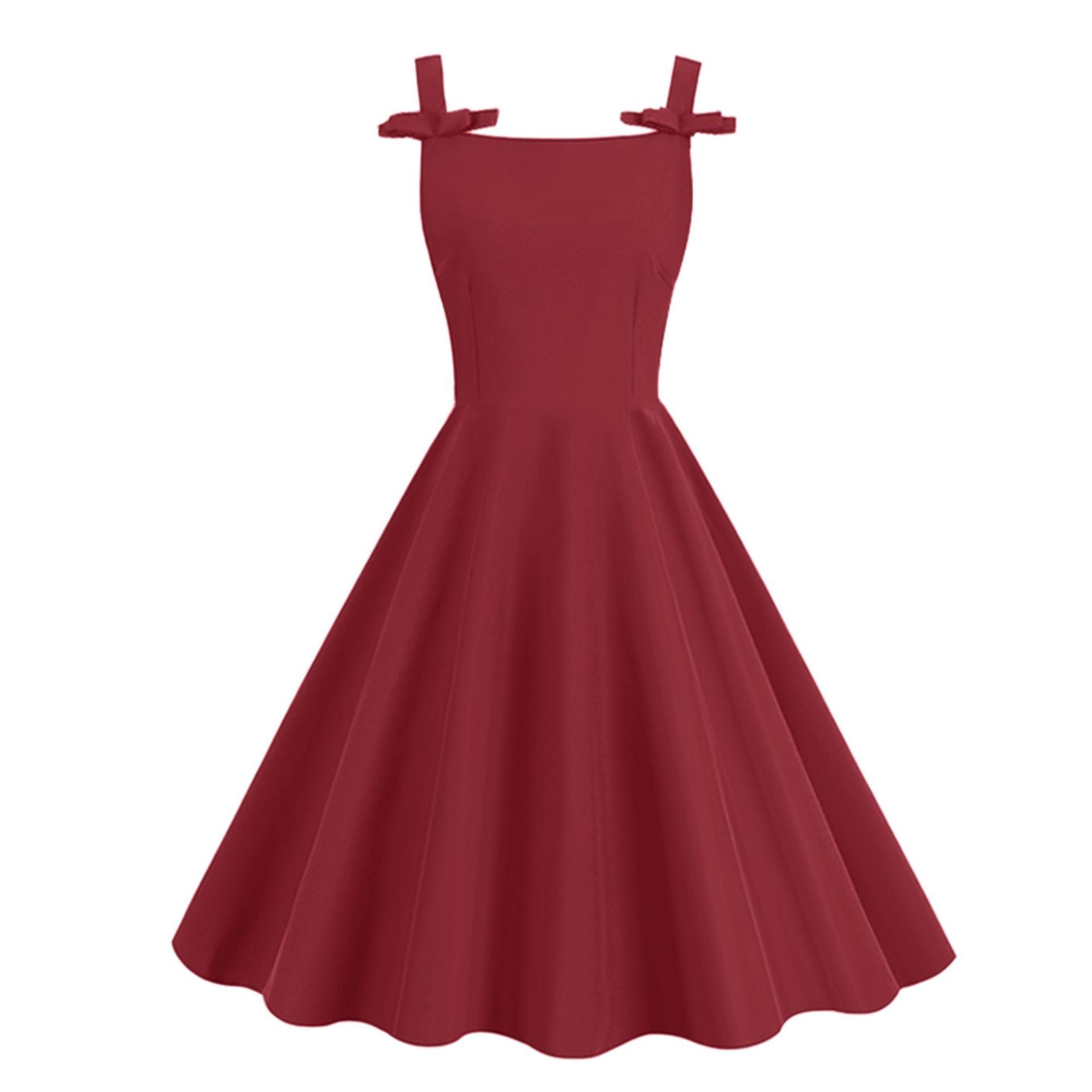 Women 1950S Retro Bow Strap Sleeveless Vintage A Line Swing Dress Red