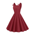 Women 1950S Retro Bow Strap Sleeveless Vintage A Line Swing Dress Red